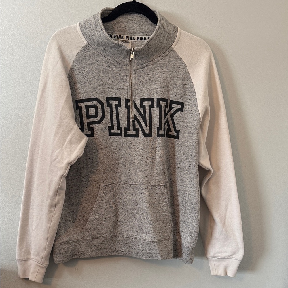 PINK Victoria's Secret Gray and White Cowl Neck Sweater